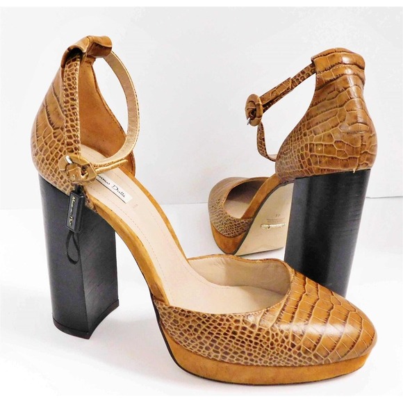 Massimo Dutti Brown Snake‎ Print Leather Platform Heels 41 - Picture 1 of 7